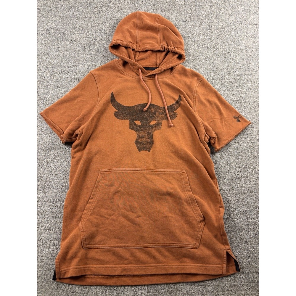 Under Armour UA Project Rock Terry Short Sleeve Pullover Hoodie Mens S Orange